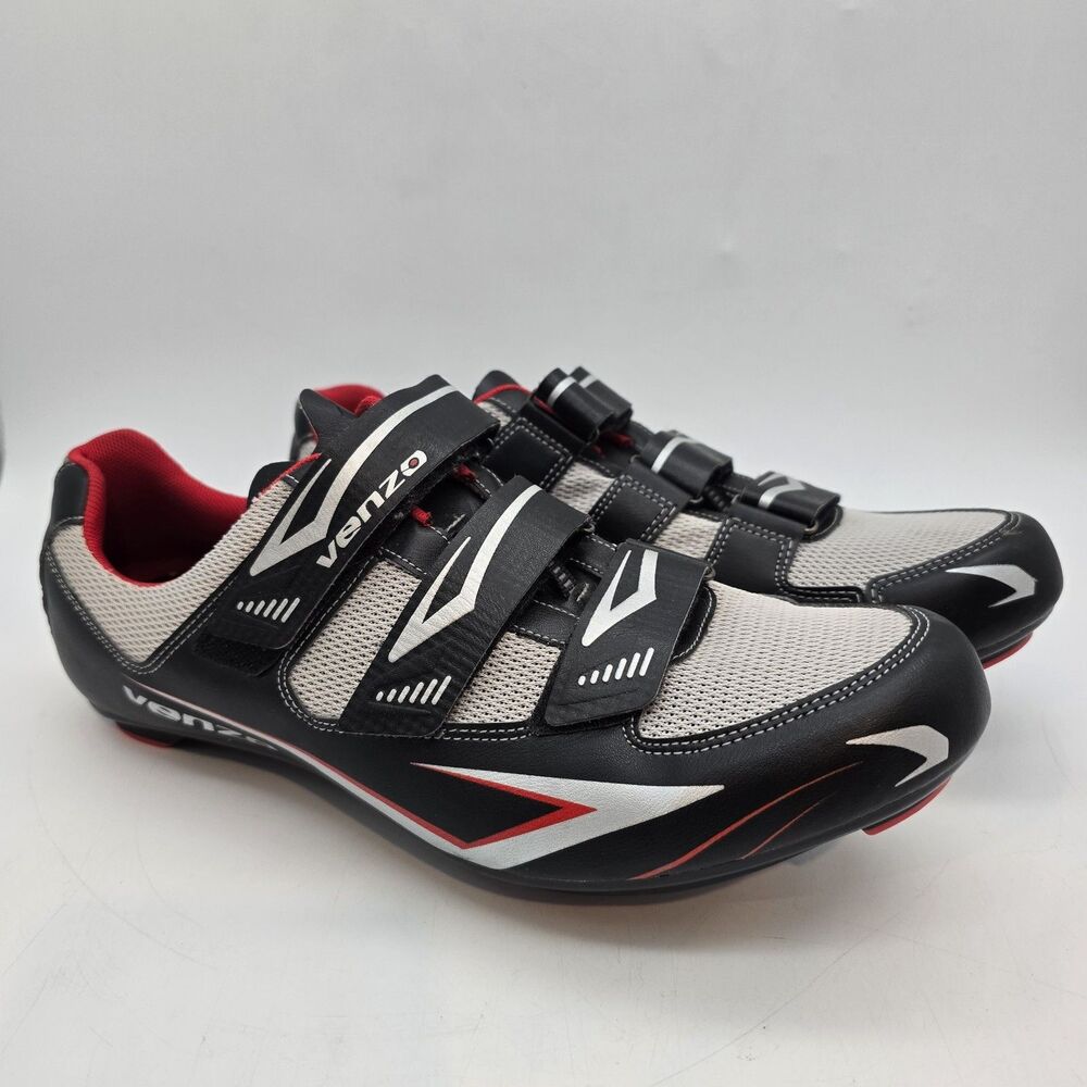 Venzo Men’s US Size 12 Black Red Gray Cycling Clip On Road Bike Shoes